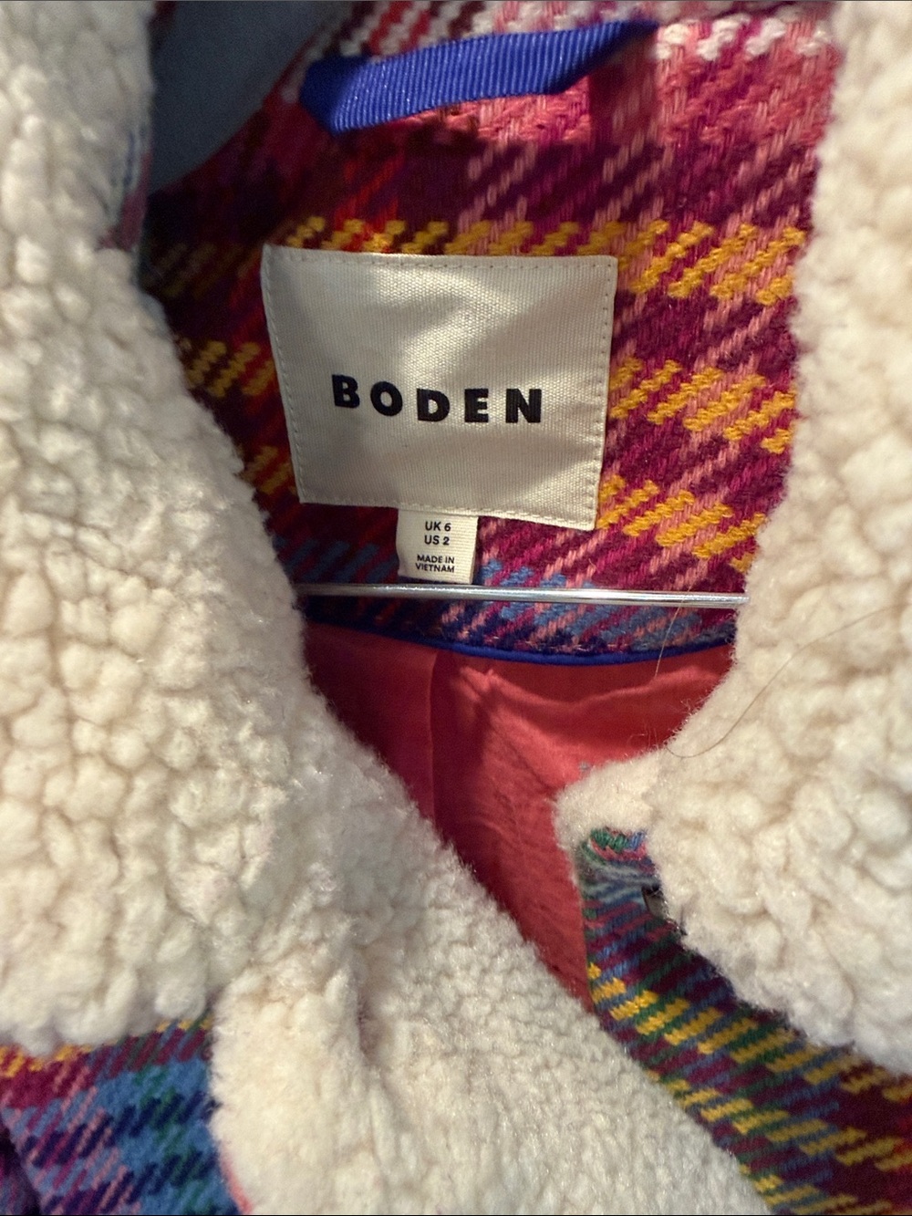 Boden Multicolor Plaid Teddy-Collar Cropped Jacket - Picture 2 of 6